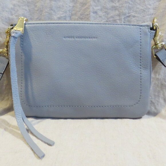 Aimee Kestenberg Madrid Leather Crossbody Purse Bag Light Gray Blue - Picture 1 of 12